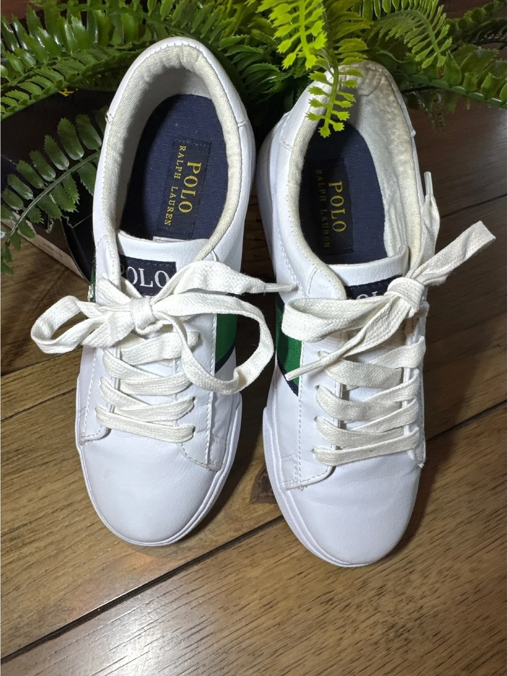 Polo Ralph Lauren Geoff Boys White Green & Navy Sneakers Size 3
